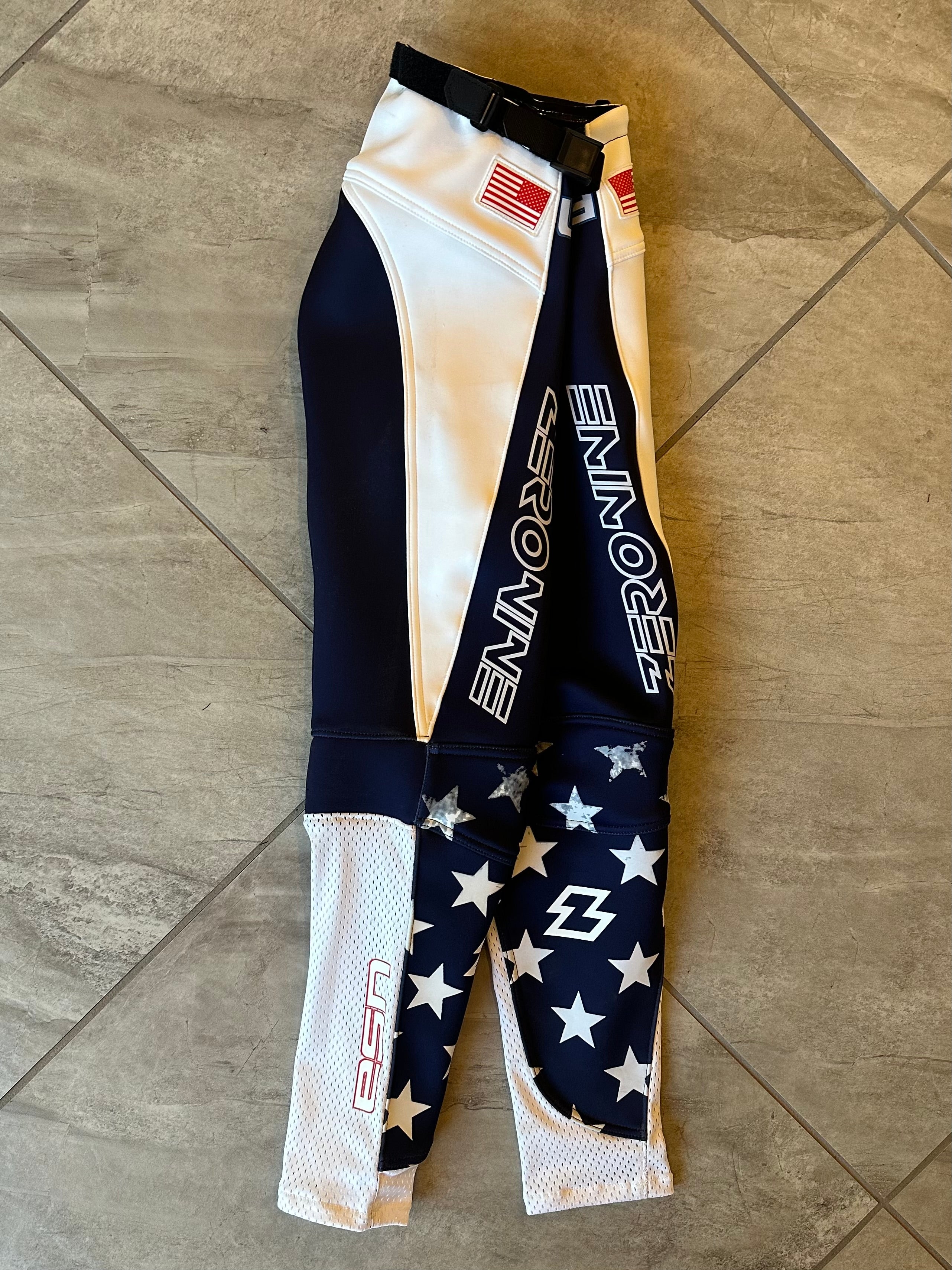 BMX race pants with American flag design.