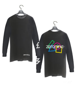 Black - Zeronine Geo Cluster Logo Long Sleeve Soft Tee: 100% Combed Ringspun Cotton
